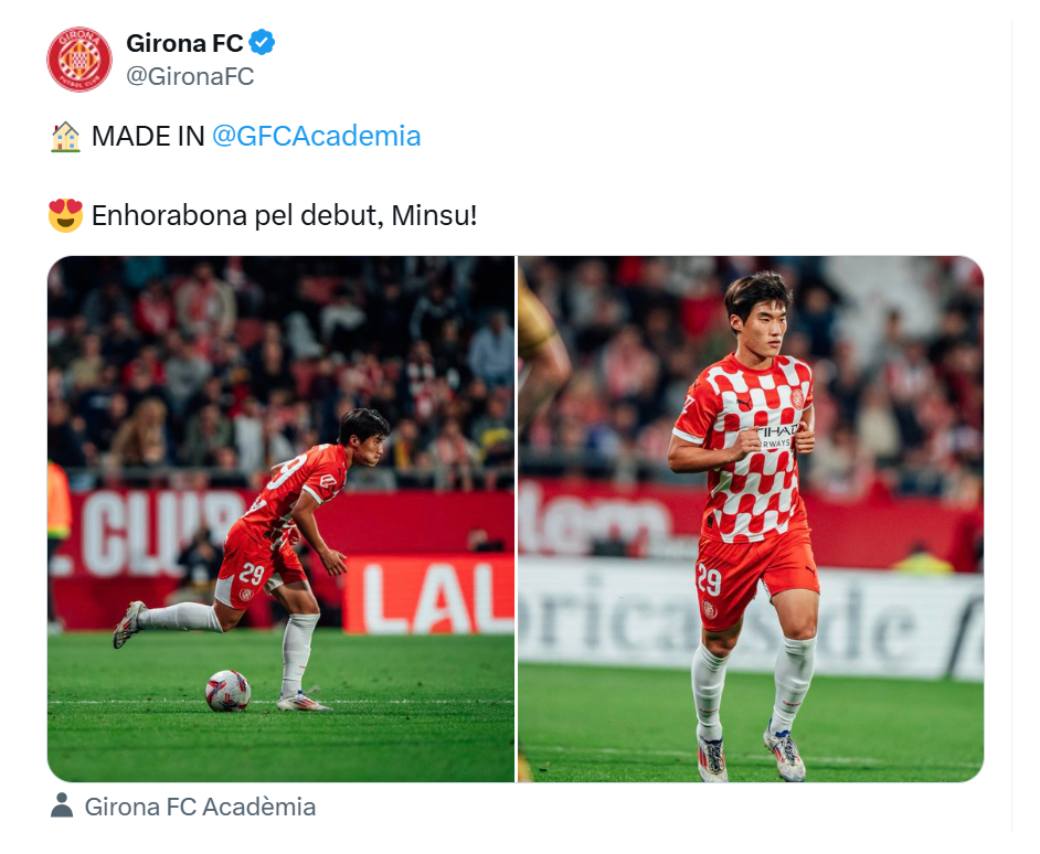 TWEET MIN-SU KIM DEBUT GIRONA FC